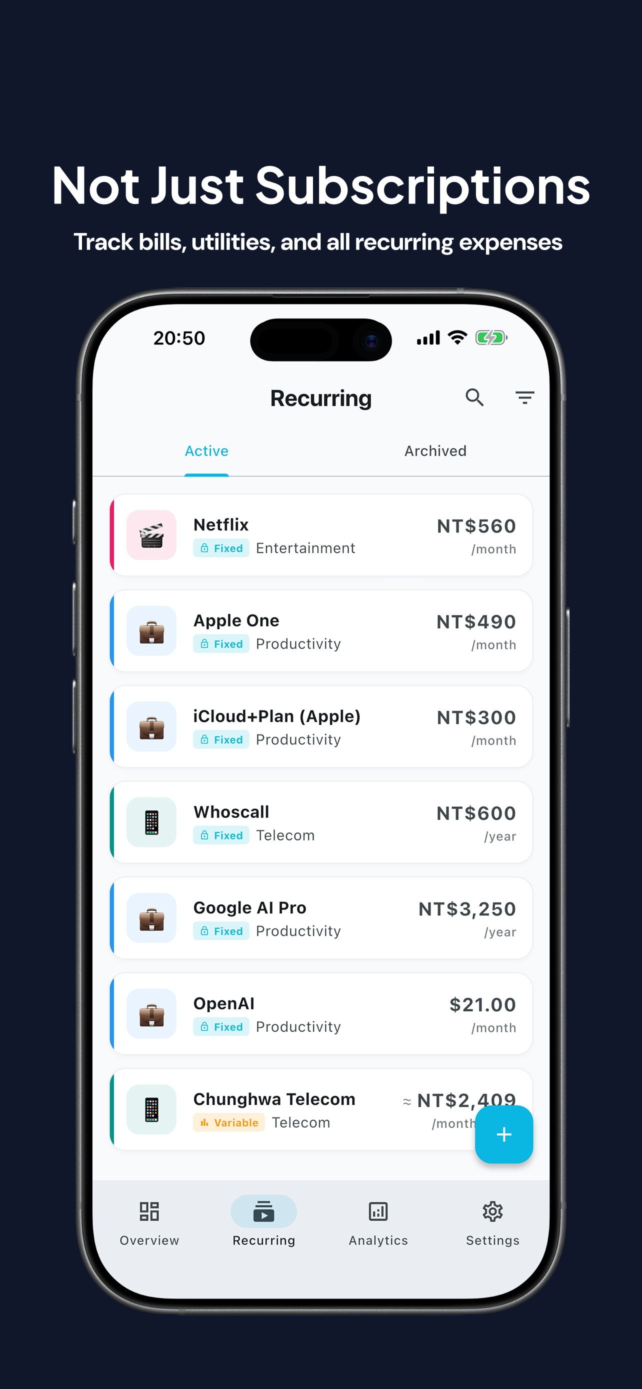 All recurring items screen