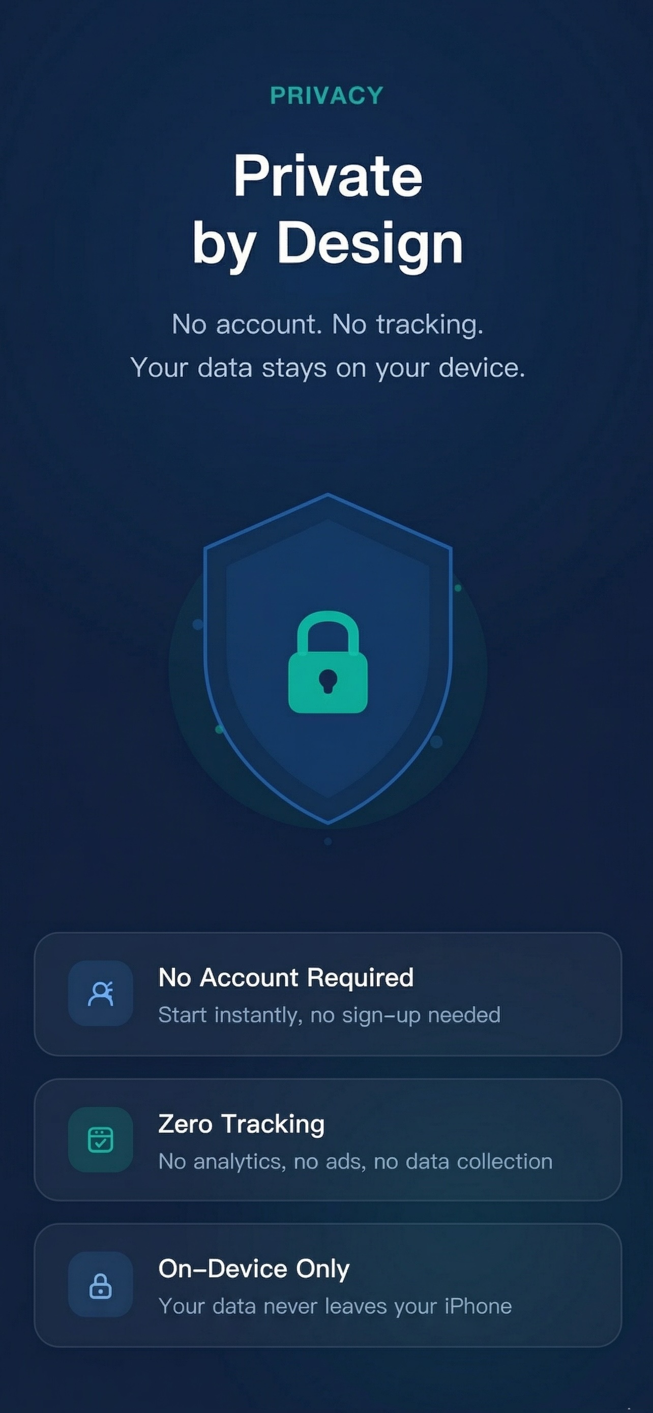 Private local secure settings screen